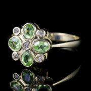 Peridot Diamond Flower Ring 9Ct Gold Ring