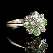 Peridot Diamond Flower Ring 9Ct Gold Ring