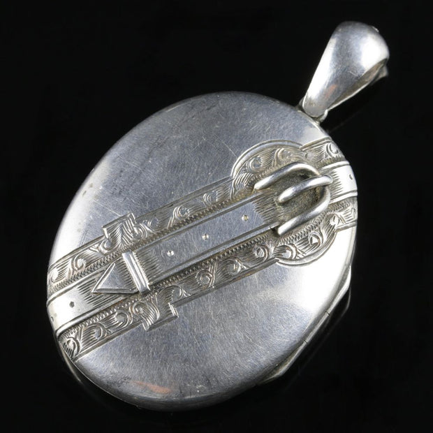 Antique Victorian Buckle Locket Silver Circa 1870