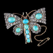 Antique Victorian Butterfly Brooch Turquoise Diamond 18Ct Gold Circa 1860
