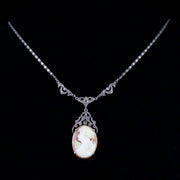 Antique Victorian Cameo Marcasite Necklace Silver Circa 1860