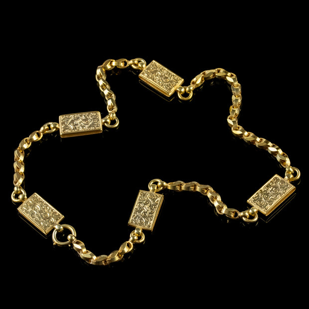 Antique Victorian Chain Link Collar 18Ct Gold On Silver Necklace Circa 1900