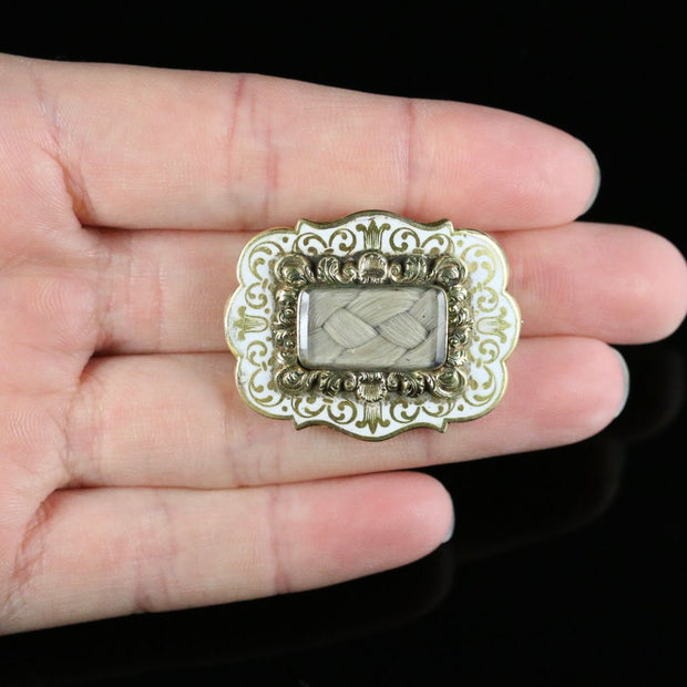 Antique Victorian Mourning Brooch White Enamel 9ct Gold