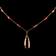 Antique Victorian Cranberry Glass Gold Dropper Necklace