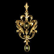 Antique Victorian Pendant Green Tourmaline 15Ct Gold Brooch Circa 1900
