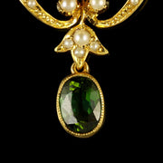 Antique Victorian Pendant Green Tourmaline 15Ct Gold Brooch Circa 1900