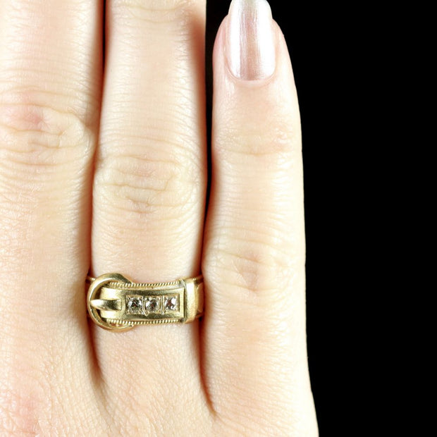 Antique Victorian Diamond Buckle Ring 18Ct Gold Dated 1883