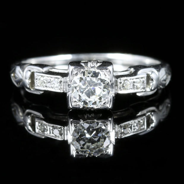 Antique Victorian Diamond Engagement Heart Ring 18Ct White Gold Circa 1900