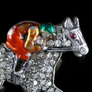 Antique Victorian Diamond Race Horse Brooch With Jockey Silver 1.35Ct Diamonds