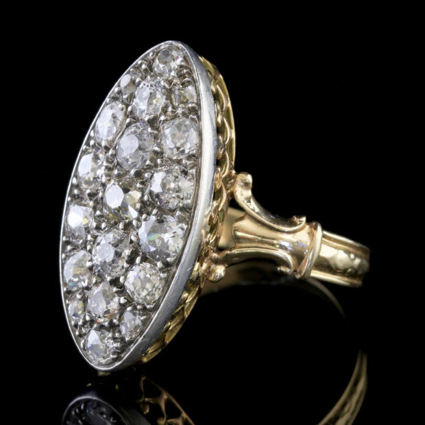 Antique Victorian Diamond Ring 18Ct Gold Marquise 3Ct Diamonds Circa 1880