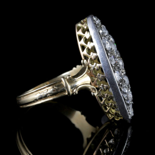 Antique Victorian Diamond Ring 18Ct Gold Marquise 3Ct Diamonds Circa 1880