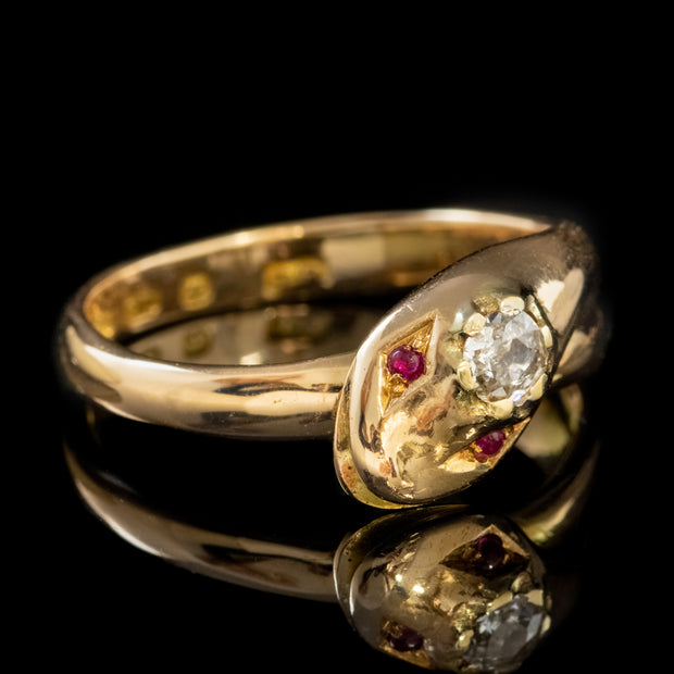 Antique Victorian Diamond Ruby Snake Ring 18Ct Gold Dated 1871