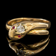 Antique Victorian Diamond Ruby Snake Ring 18Ct Gold Dated 1871