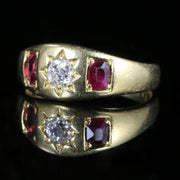 Antique Victorian Diamond Ruby Trilogy Ring 18Ct Yellow Gold