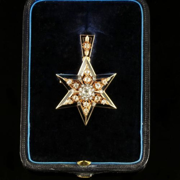 Antique Victorian Diamond Star Pendant Brooch Original Box Circa 1900