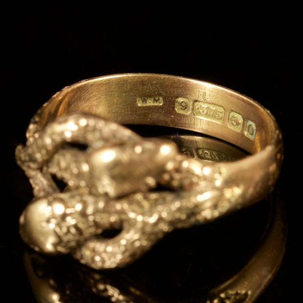 Antique Edwardian Double Snake Ring Unisex 9Ct Dated 1913