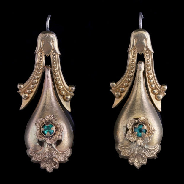 Antique Victorian Drop Earrings 18Ct Gold Pinchbeck Circa 1870