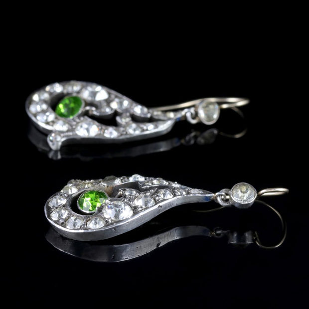 Antique Victorian Art Nouveau Paste Drop Earrings Silver