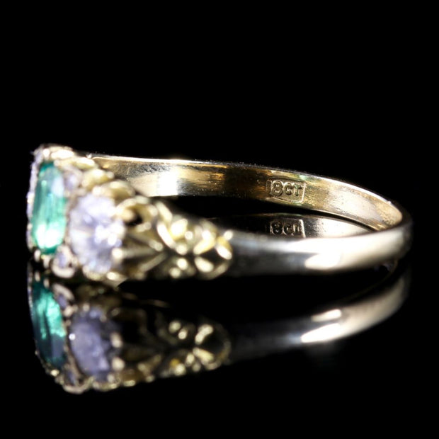 Antique Victorian Emerald Diamond Ring 18Ct Circa 1880