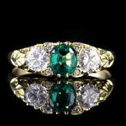 Antique Victorian Emerald Diamond Ring 18Ct Circa 1880