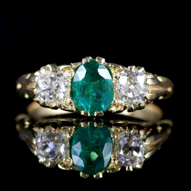 Antique Victorian Emerald Diamond Ring 18Ct Gold Circa 1880
