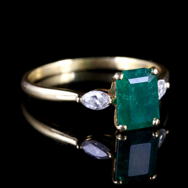 Antique Victorian Emerald Diamond Trilogy Ring 18Ct Circa 1900