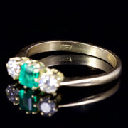 Antique Victorian Emerald Diamond Trilogy Ring 18Ct Gold Circa 1900