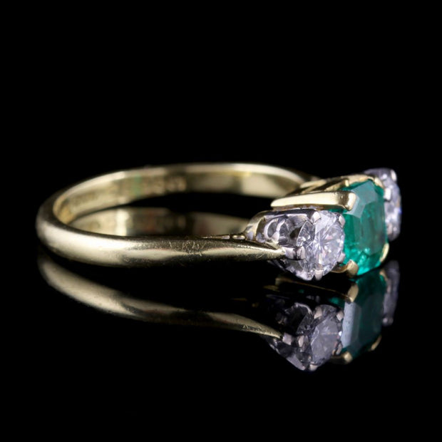 Antique Victorian Emerald Ring Diamond Trilogy Ring Circa 1900