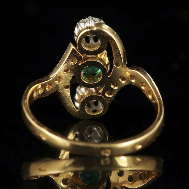 Antique Victorian French Emerald And Diamond Ring Circa 1900