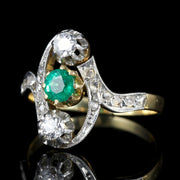 Antique Victorian French Emerald And Diamond Ring Circa 1900