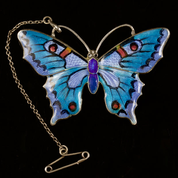 Antique Victorian Enamel Butterfly Silver Circa 1900