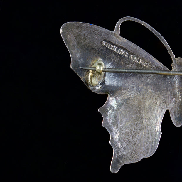 Antique Victorian Enamel Butterfly Silver Circa 1900