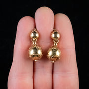 Antique Victorian Etruscan Revival Drop Earrings 9Ct Gold Cased Circa 1900