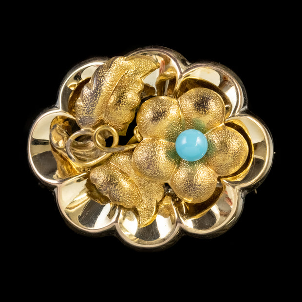 Antique Victorian Forget Me Not Brooch 18Ct Gold Gilt Silver Circa 1900