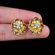 Antique Victorian Forget Me Not Earrings Silver 18Ct Gold Gilt Circa 1900