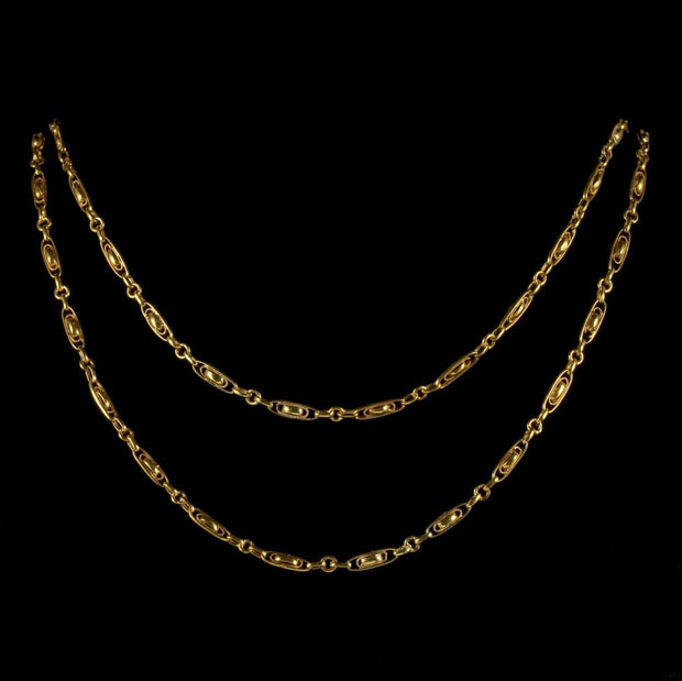 Antique Victorian French Chain 18Ct Gold Silver Sautoir Necklace Circa 1900