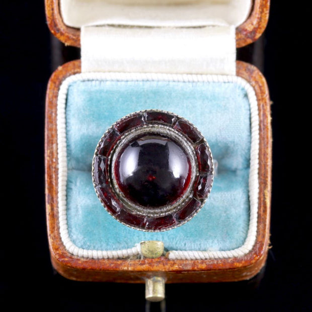Antique Victorian French Garnet Ring Silver Circa 1890