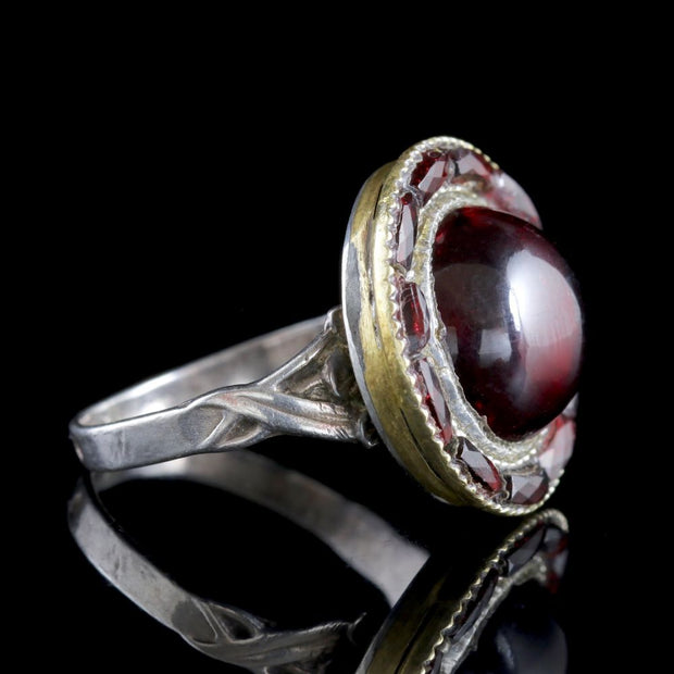 Antique Victorian French Garnet Ring Silver Circa 1890