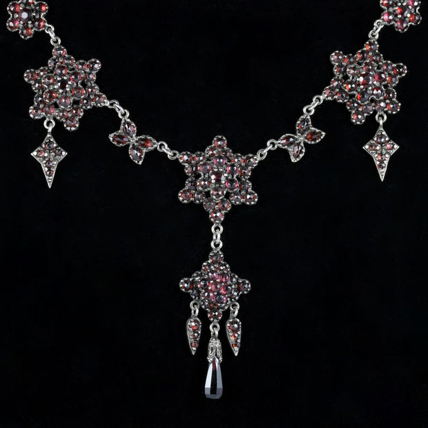 Antique Victorian Bohemian Garnet Dropper Necklace