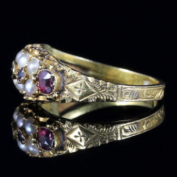 Antique Victorian Garnet Pearl Ring Dated 1881