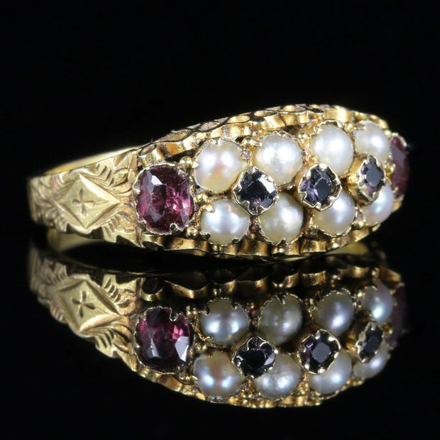 Antique Victorian Garnet Pearl Ring Dated 1881