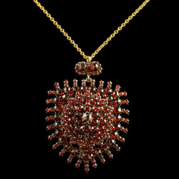 Antique Victorian Garnet Pendant Locket And Gold Chain Circa 1890