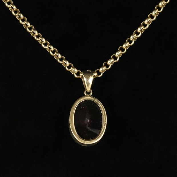 Antique Victorian Garnet Pendant And Chain 9Ct Gold