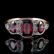 Antique Victorian Garnet Trilogy Ring Diamond 9Ct Gold Circa 1900