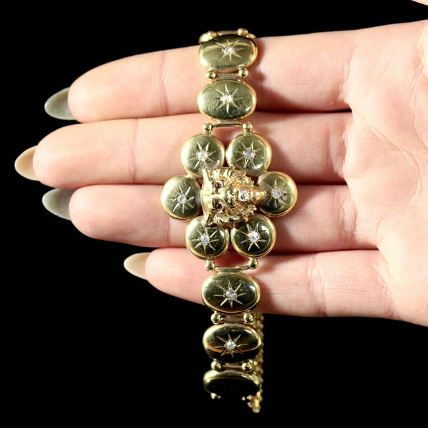 Antique Victorian Gold Diamond Lion Bracelet Circa 1860