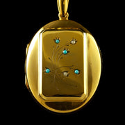 Antique Victorian Gold Locket And Necklace Turquoise Stones Circa 1880
