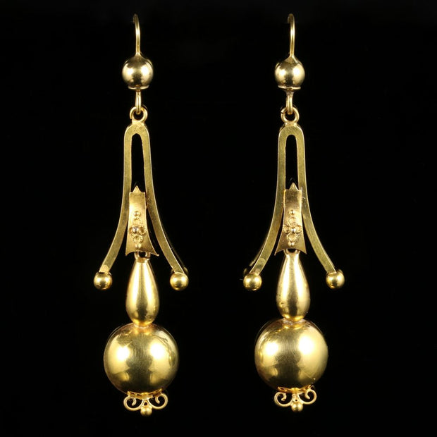 Antique Victorian Gold Long Earrings Circa 1890
