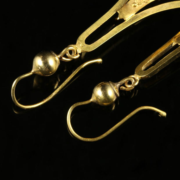 Antique Victorian Gold Long Earrings Circa 1890