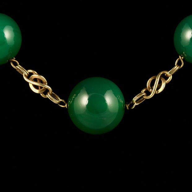 Antique Victorian Gold Necklace Green Quartz Stones Circa 1880 French