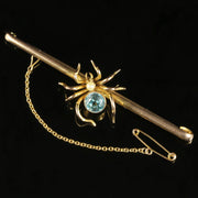 Antique Victorian Gold Spider Brooch Aquamarine Pearl Circa 1890